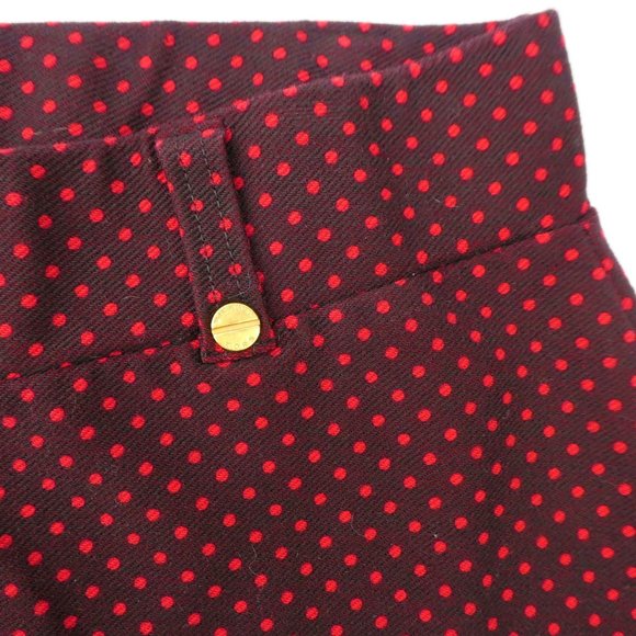 Michael Kors Pants Knit Navy Red Polka Dot Gold Hardware Stretch Split Ankle L - Picture 6 of 10
